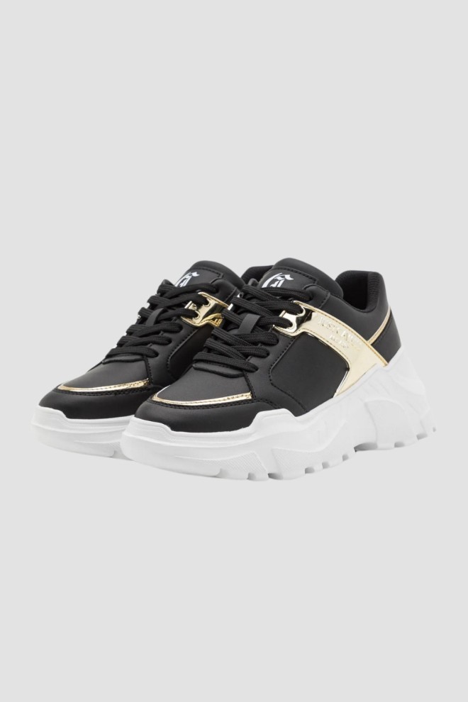 JUST CAVALLI Black sneakers with gold logo Fondo Casper