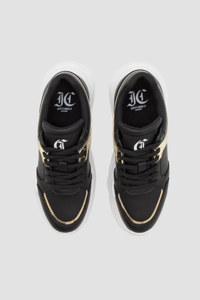 JUST CAVALLI Black sneakers with gold logo Fondo Casper