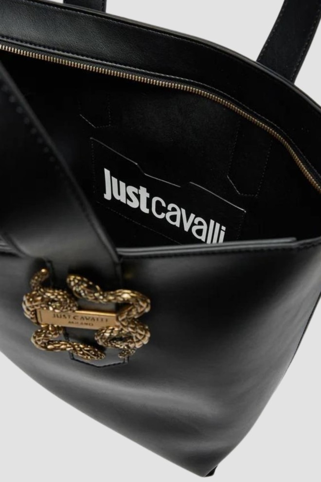 JUST CAVALLI Czarna shopperka Range A New Iconic Snakes