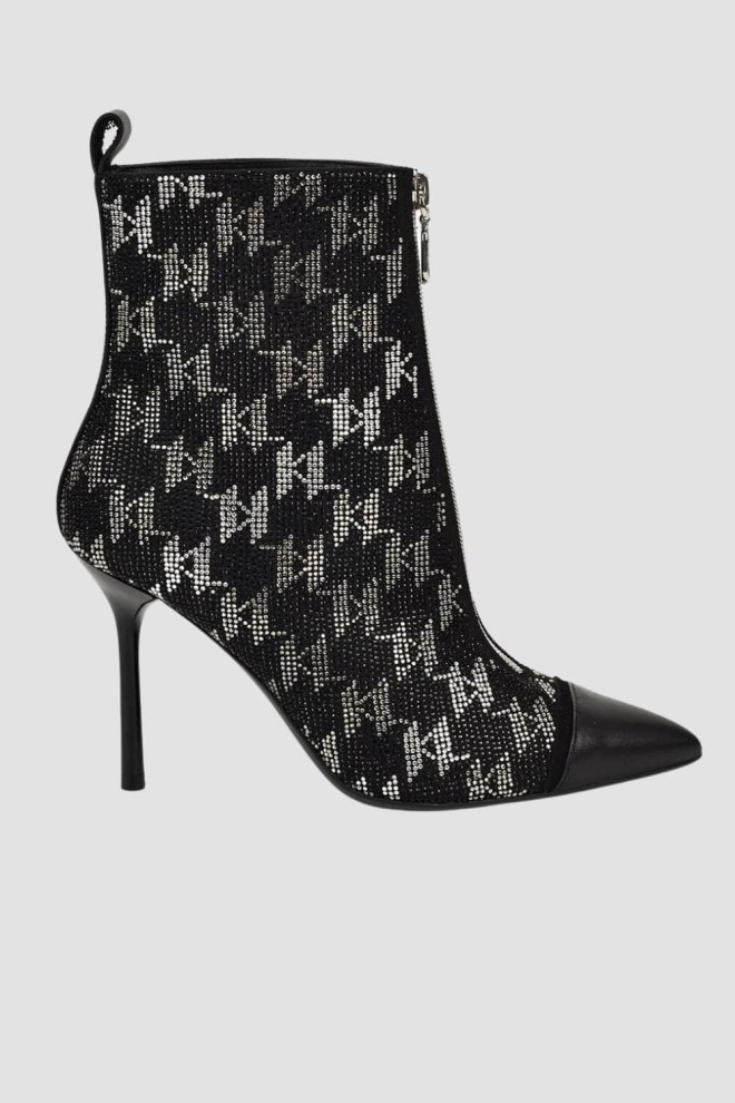 KARL LAGERFELD Black leather Ankle Boot Monogram stiletto boots