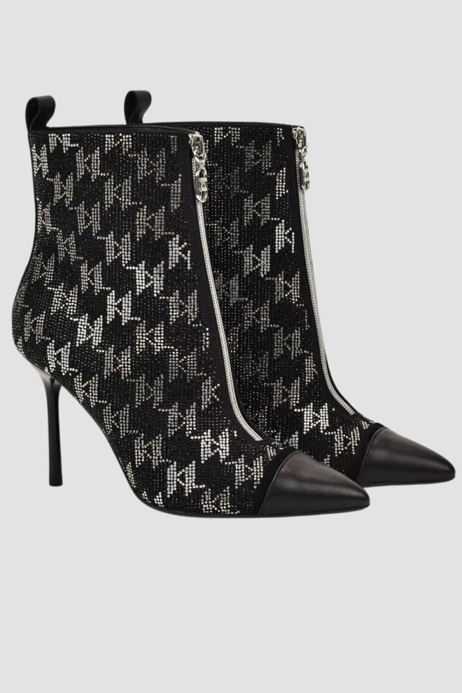 KARL LAGERFELD Black leather Ankle Boot Monogram stiletto boots