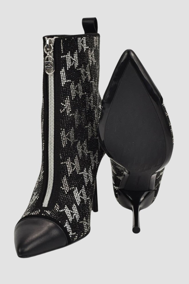 KARL LAGERFELD Black leather Ankle Boot Monogram stiletto boots