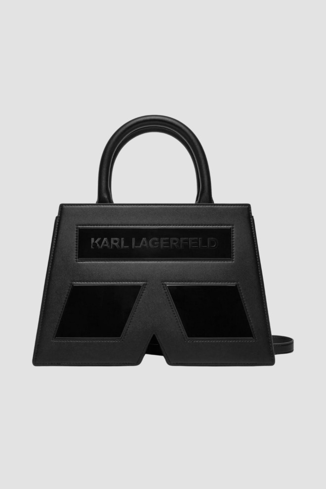 Шкіряна сумка KARL LAGERFELD чорна Ikon/k з верхньою ручкою