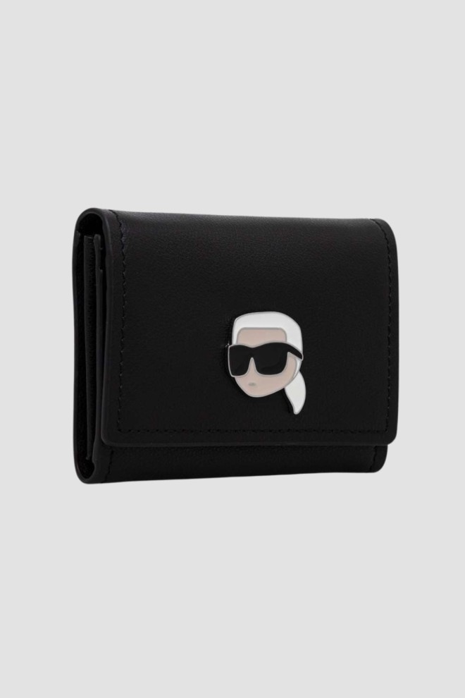 KARL LAGERFELD Czarny skórzany portfel K/ikonik 2.0