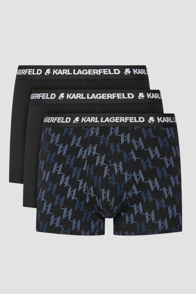 Комплект чорних боксерських трусів KARL LAGERFELD 3PACK Aop Monogram Trunk