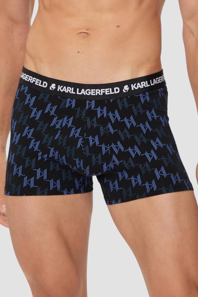 Комплект чорних боксерських трусів KARL LAGERFELD 3PACK Aop Monogram Trunk