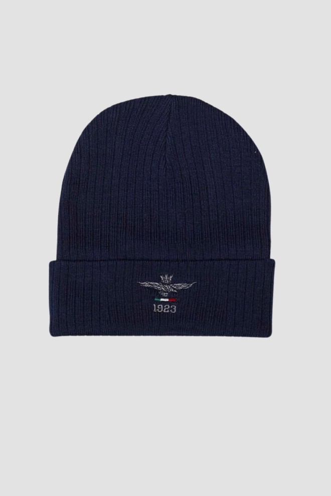 AERONAUTICA MILITARE Navy blue beanie cap in size L