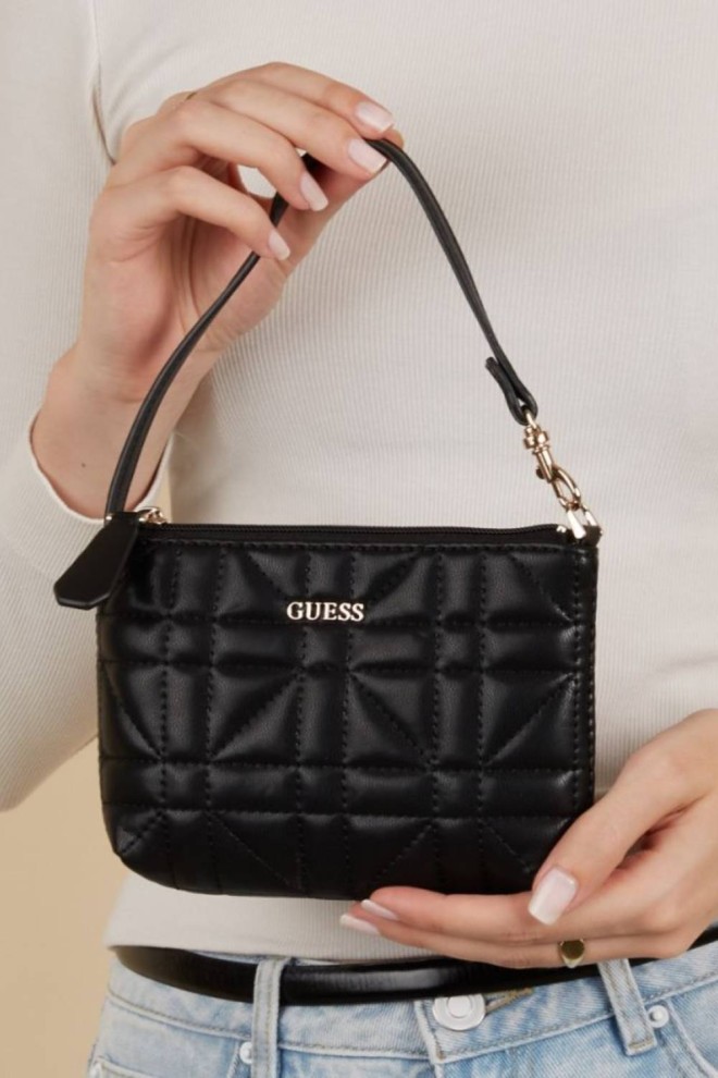 GUESS Small Black Quilted Handbag Latona Mini Tote