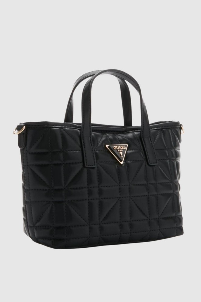 GUESS Small Black Quilted Handbag Latona Mini Tote