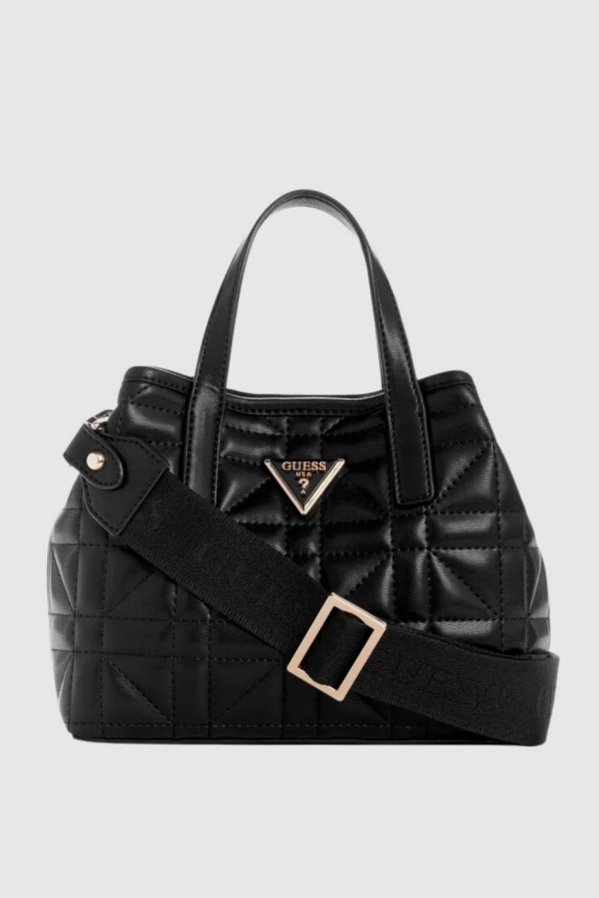 GUESS Small Black Quilted Handbag Latona Mini Tote