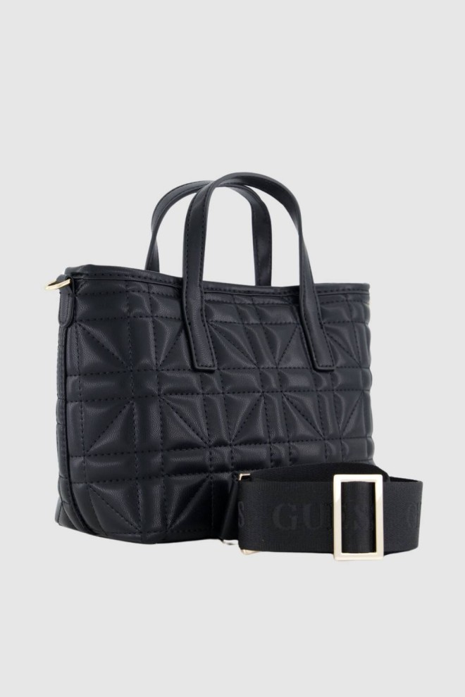 GUESS Small Black Quilted Handbag Latona Mini Tote