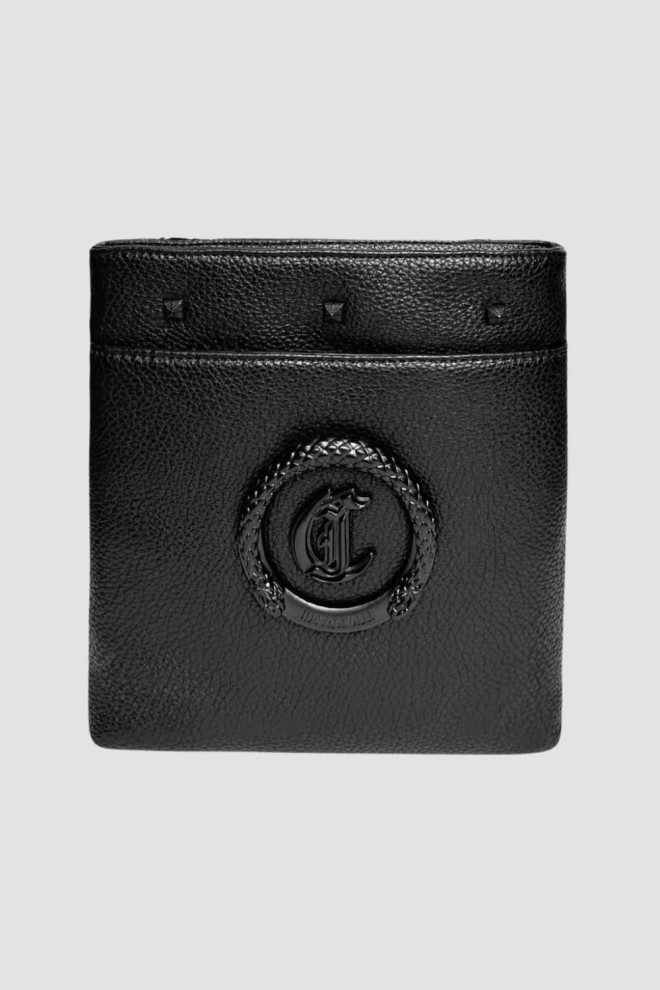 JUST CAVALLI Geantă neagră pentru bărbați JC Logo Metal Circle - Style 3