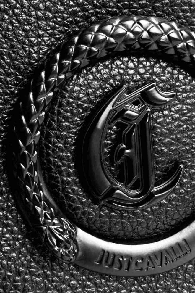 JUST CAVALLI Geantă neagră pentru bărbați JC Logo Metal Circle - Style 3