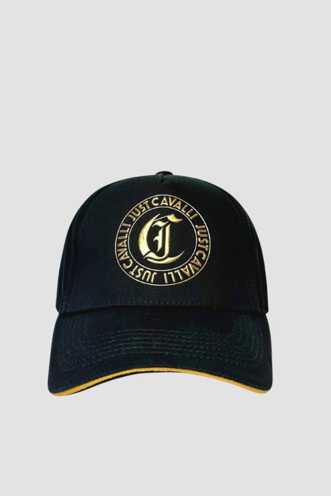 JUST CAVALLI Black JC Gothic Metal Patch Cap