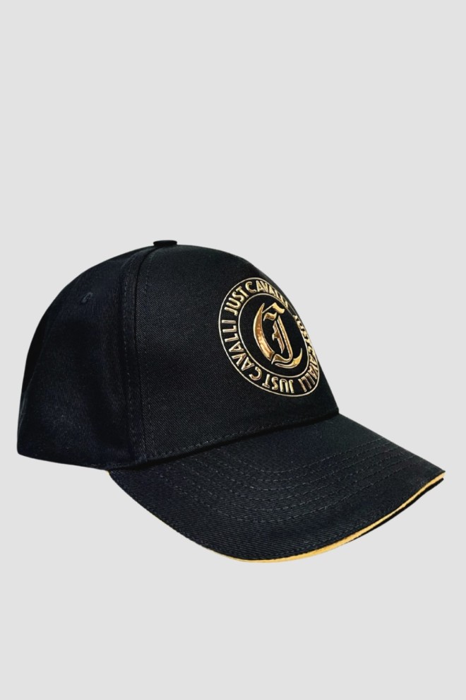 JUST CAVALLI Black JC Gothic Metal Patch Cap