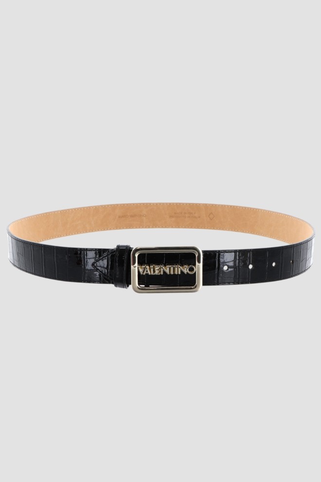 VALENTINO Czarny pasek lakierowany Around Plaque Buckle Belt