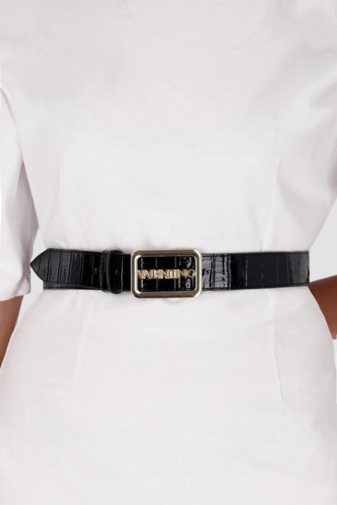 VALENTINO Black Lacquered Around Plaque Buckle Belt