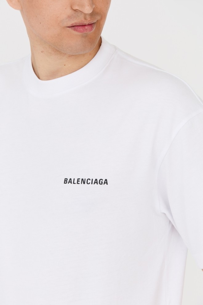 BALENCIAGA Biały t-shirt z logo na plecach