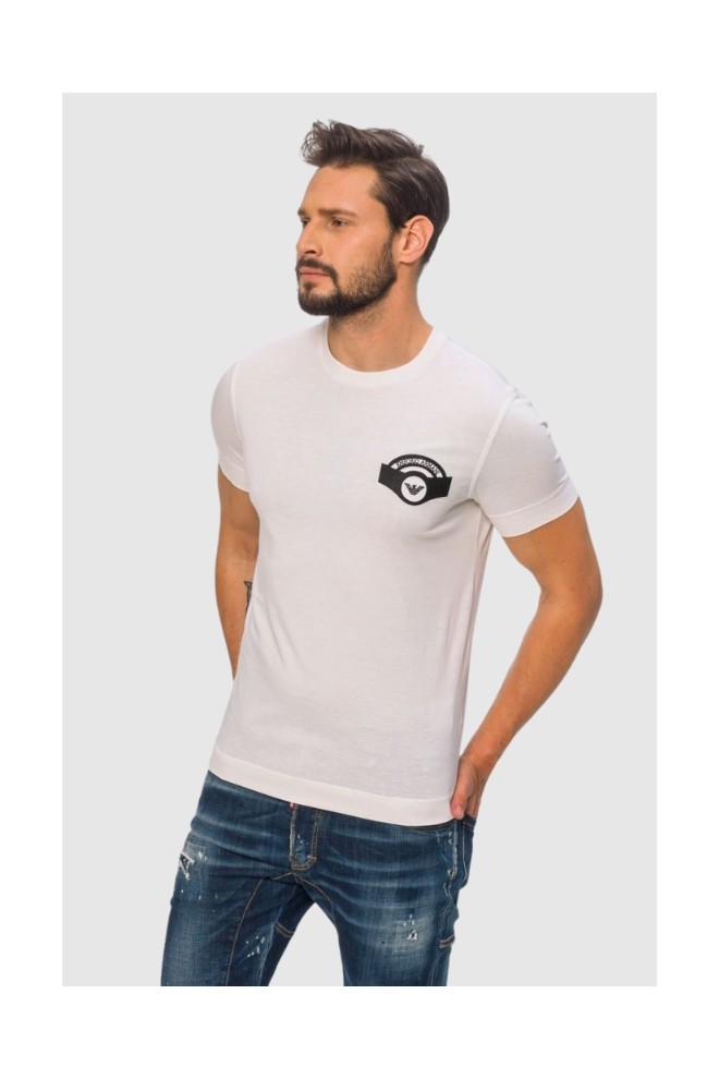 EMPORIO ARMANI Biały t-shirt męski z wyszywanym logo