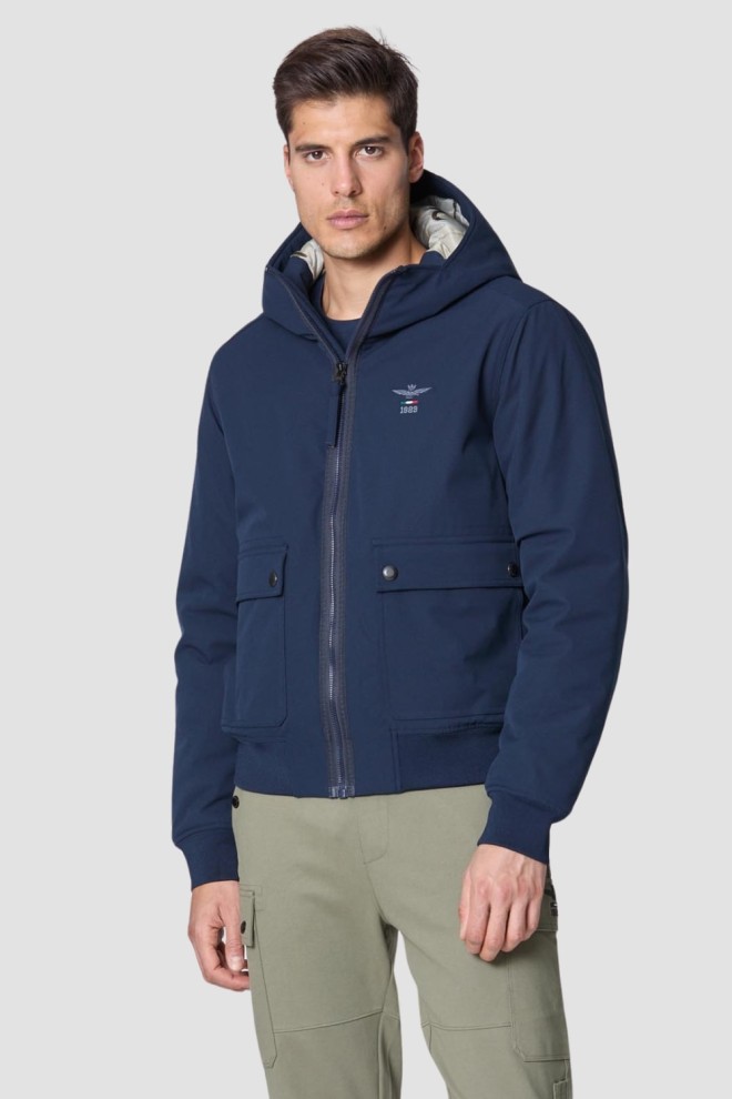 AERONAUTICA MILITARE Granatowa kurtka Hooded Jacket In Stretch Fabric