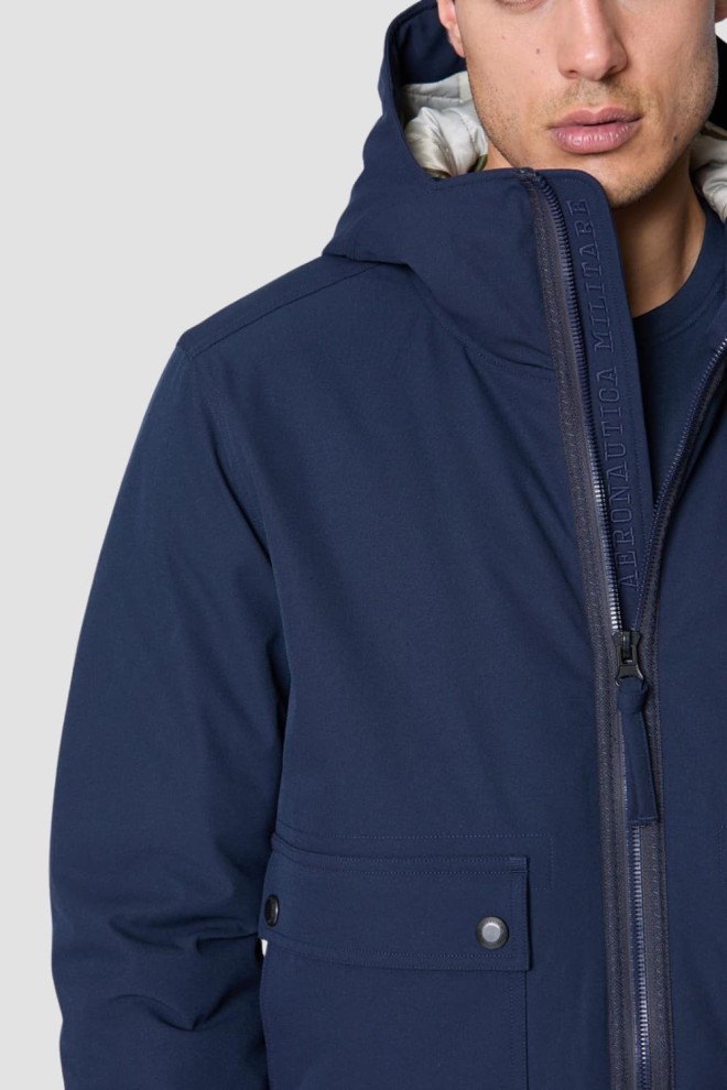 AERONAUTICA MILITARE Navy Blue Hooded Jacket In Stretch Fabric