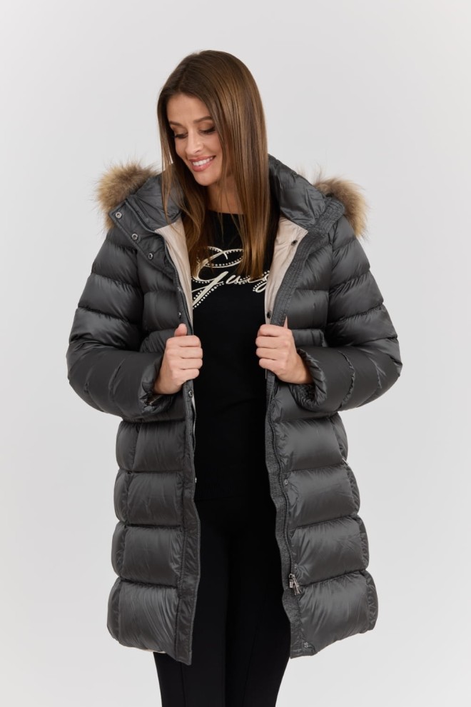 HETREGO Szara damska kurtka puchowa Leonie Quilted Woman Jacket With Detached Hood