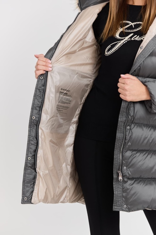 HETREGO Gri Jachetă matlasată pentru femei Leonie cu glugă detașată