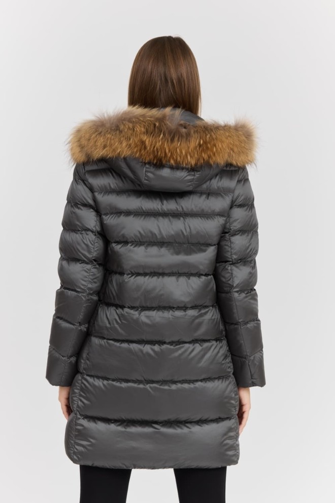 HETREGO Gri Jachetă matlasată pentru femei Leonie cu glugă detașată