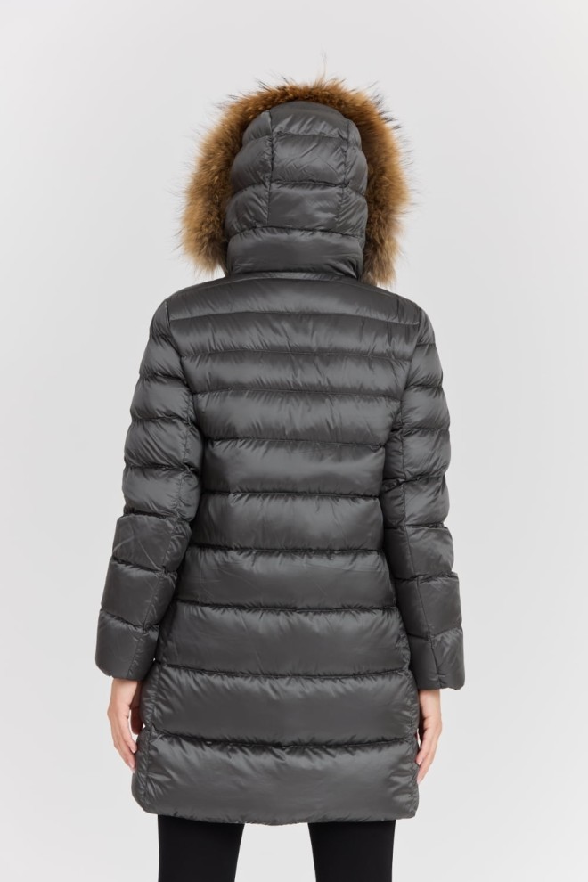 HETREGO Gri Jachetă matlasată pentru femei Leonie cu glugă detașată