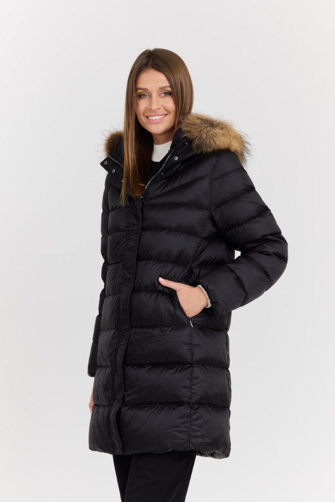 HETREGO Czarna damska kurtka puchowa Leonie Quilted Woman Jacket With Detached Hood