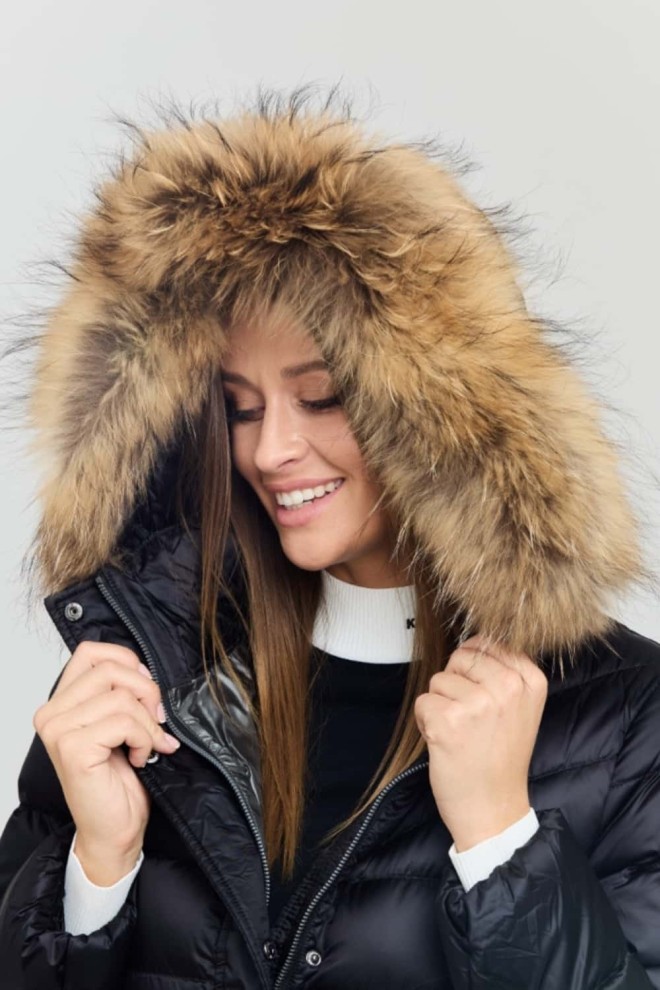 HETREGO Jachetă de damă neagră Leonie matlasată cu glugă detașată