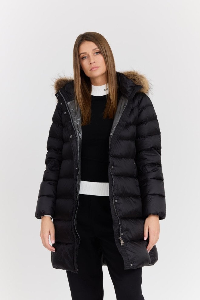 HETREGO Jachetă de damă neagră Leonie matlasată cu glugă detașată