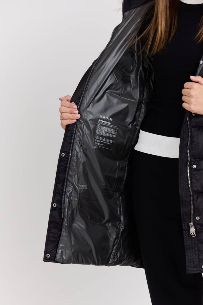 HETREGO Jachetă de damă neagră Leonie matlasată cu glugă detașată