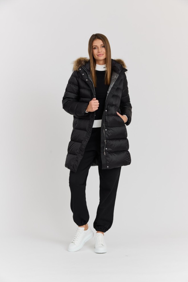 HETREGO Jachetă de damă neagră Leonie matlasată cu glugă detașată