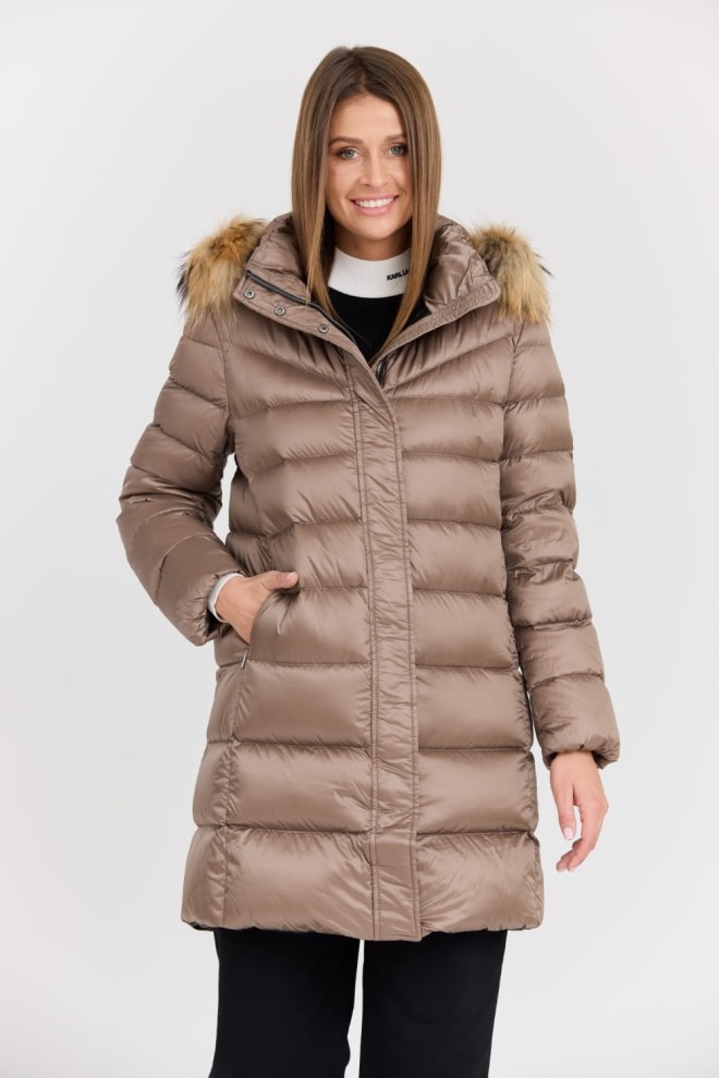 HETREGO Beige Women's Down Jacket Leonie Quilted Woman Jacket With Detached Hood