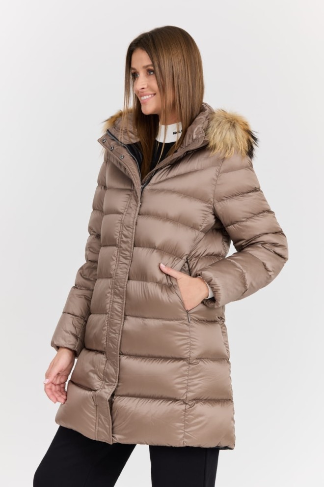 HETREGO Beżowa damska kurtka puchowa Leonie Quilted Woman Jacket With Detached Hood