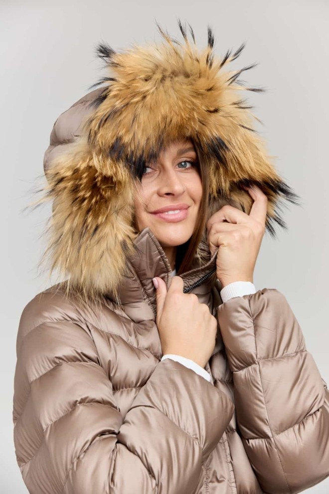 HETREGO Jachetă pentru femei Leonie matlasată cu glugă detașată, bej