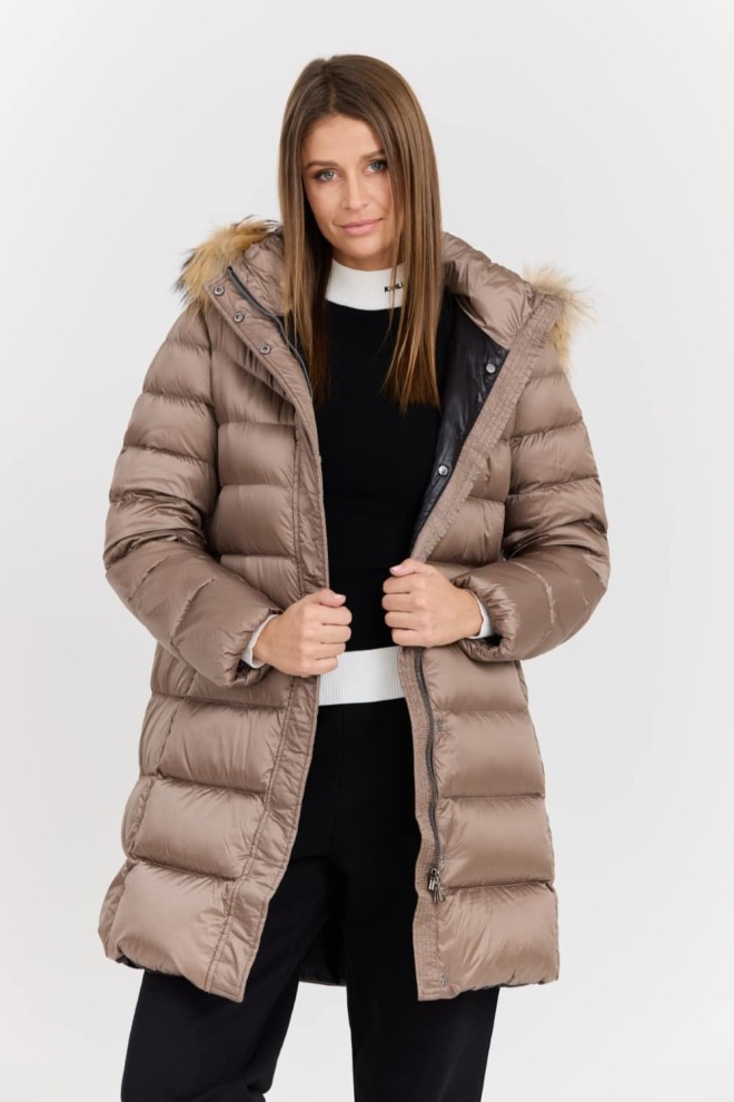 HETREGO Beżowa damska kurtka puchowa Leonie Quilted Woman Jacket With Detached Hood