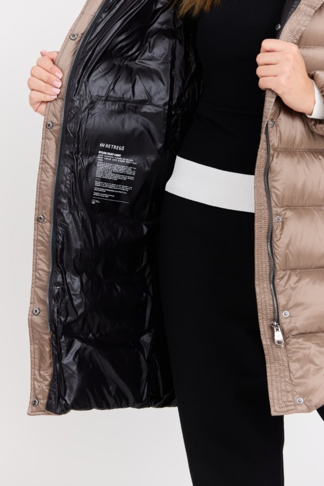 HETREGO Beżowa damska kurtka puchowa Leonie Quilted Woman Jacket With Detached Hood