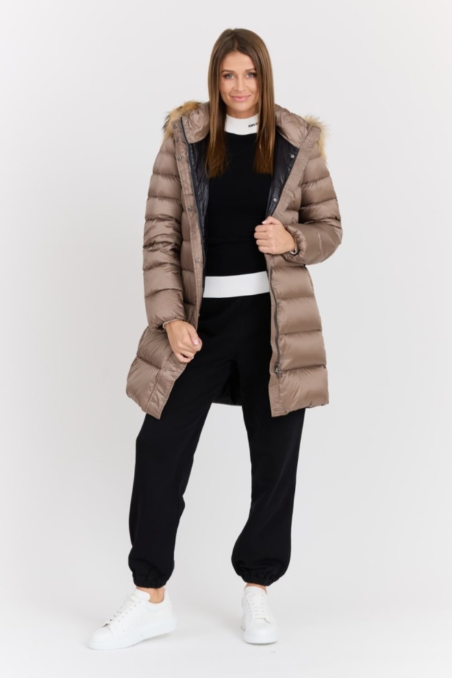 HETREGO Beżowa damska kurtka puchowa Leonie Quilted Woman Jacket With Detached Hood