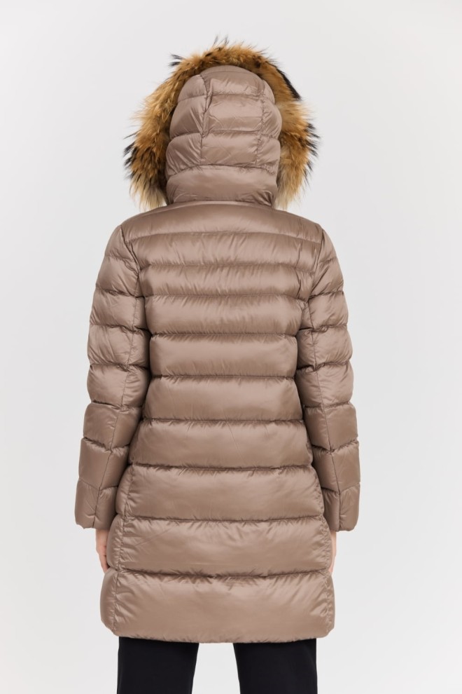 HETREGO Beżowa damska kurtka puchowa Leonie Quilted Woman Jacket With Detached Hood