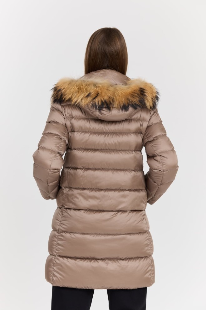 HETREGO Beżowa damska kurtka puchowa Leonie Quilted Woman Jacket With Detached Hood