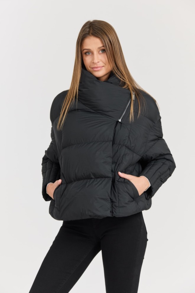 DIEGO M Geacă neagră Giubbino Micropiuma pentru femei - Collo Con Zip