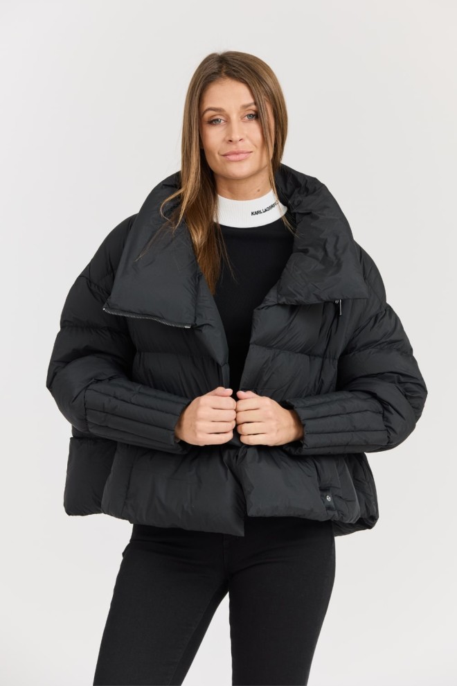 DIEGO M Geacă neagră Giubbino Micropiuma pentru femei - Collo Con Zip