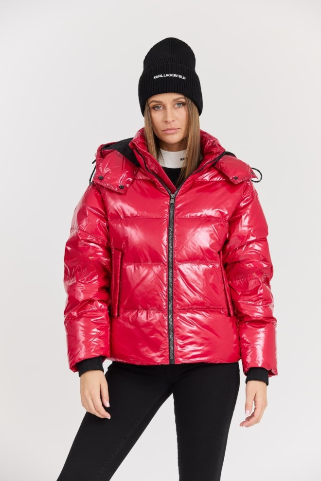 KARL LAGERFELD Czerwona damska kurtka Hooded Down Jacket