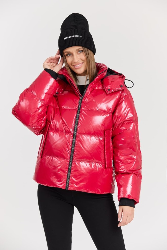 KARL LAGERFELD Czerwona damska kurtka Hooded Down Jacket