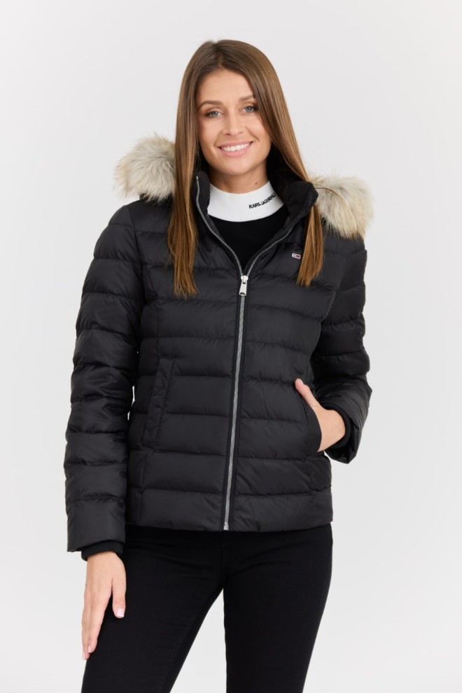 TOMMY JEANS Black women's fur jacket