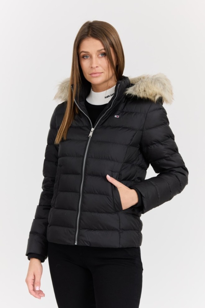 TOMMY JEANS Black women's fur jacket