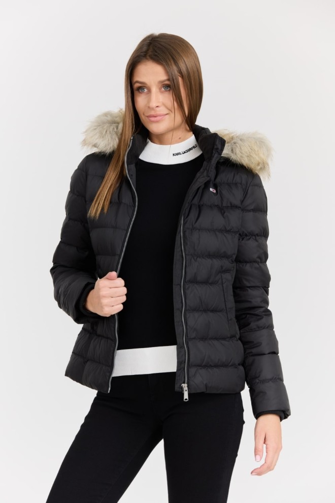 TOMMY JEANS Black women's fur jacket