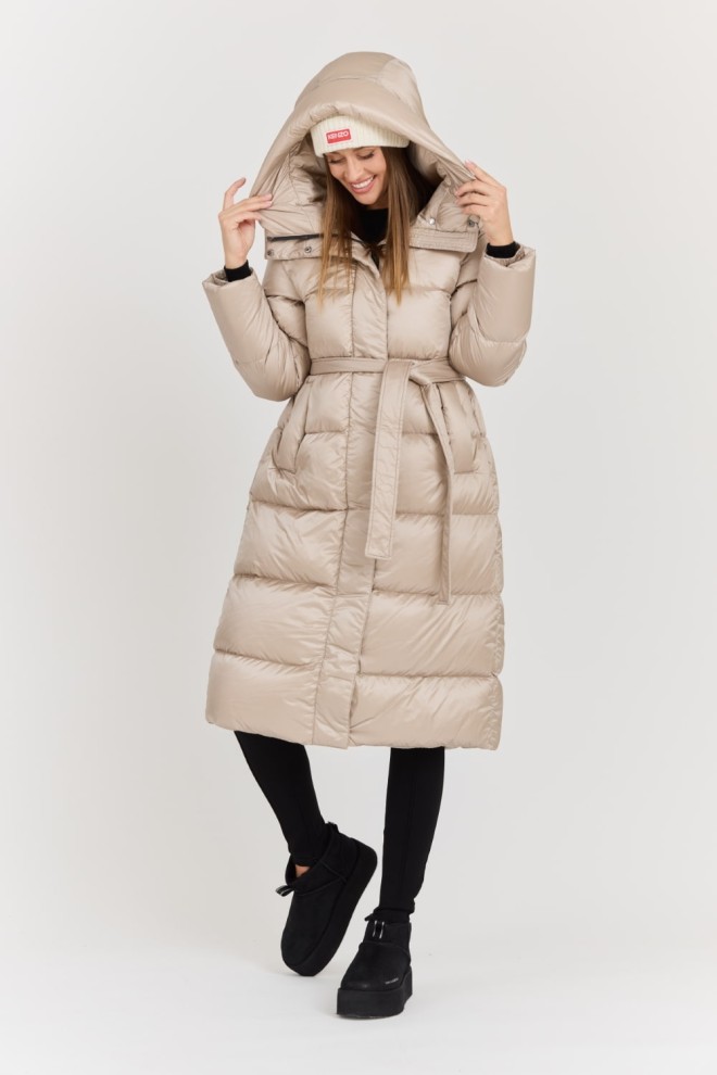 HETREGO Beżowy damski puchowy płaszcz Karen Woman Quilted Coat